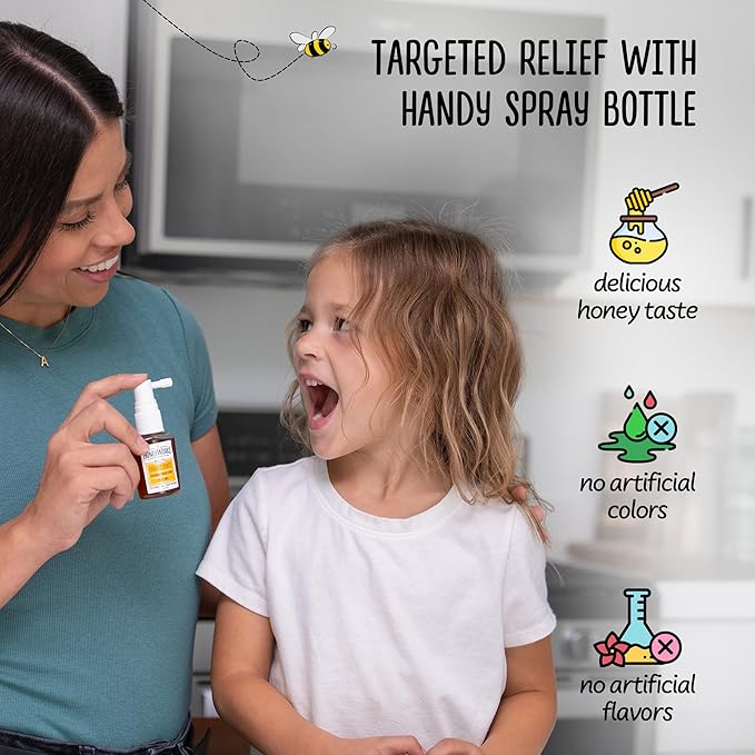HoneyWorks Kids Throat Spray for Sore Throat Relief, 1 Oz (Pack of 2) Soothing Non-GMO USDA Organic Dark Honey + Zinc, Fast-Acting Relief, 12 Months+