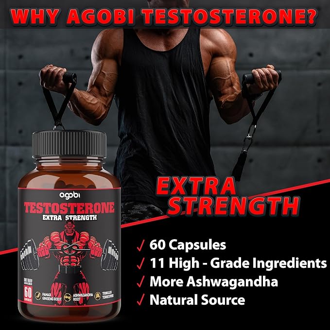 Testosterone Supplement for Men with Ashwagandha, Tribulus, Ginseng & More - 11 Herbs - Strength Support - 60 Vegan Capsules 1 Month Supply