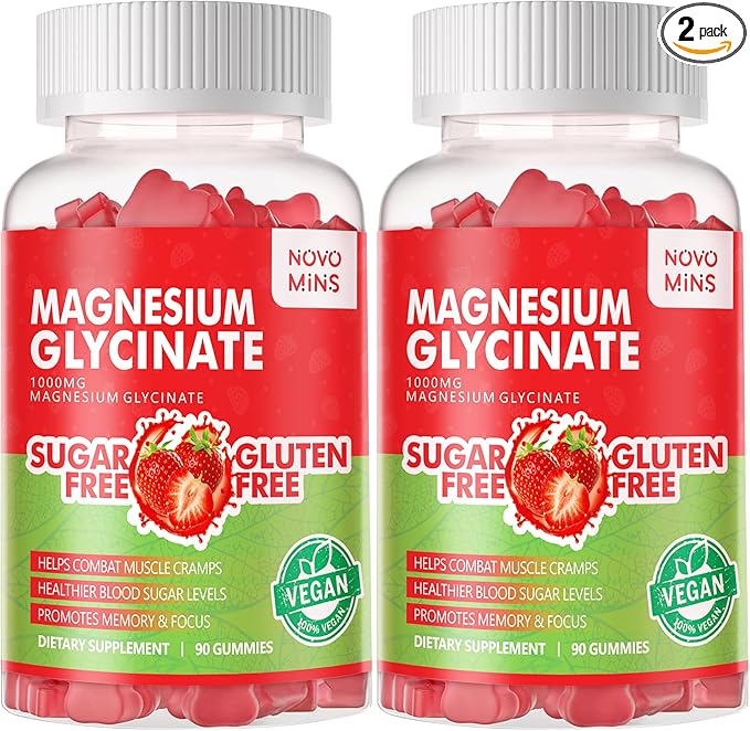 180 CT Magnesium Glycinate Gummies - Sugar Free Magnesium Potassium Supplement with Vitamin D, B6, CoQ10 for Calm Md Support - 180 Strawberry Gummies.