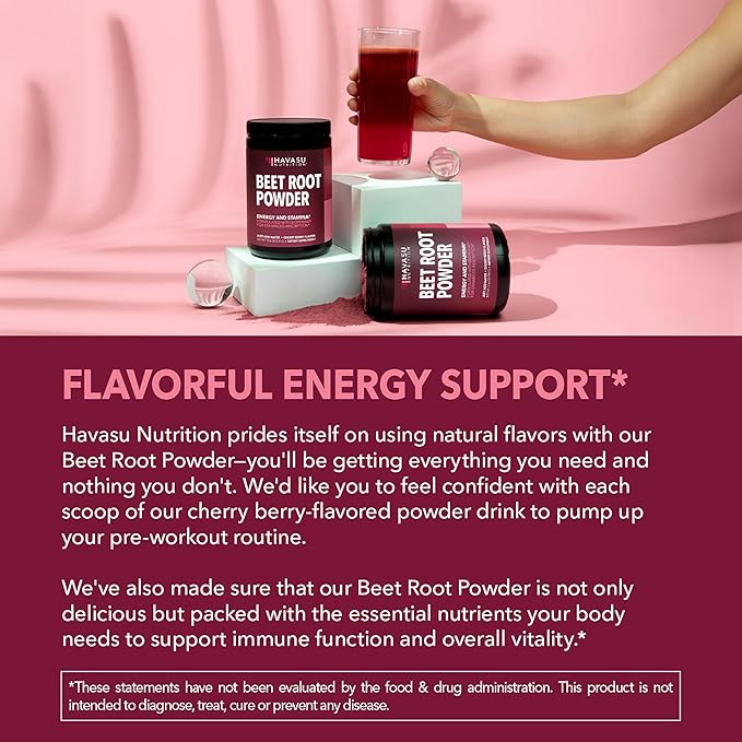 Organic Beet Root Powder with Vitamin B12 & Coryceps - Nitric Oxide Supplement - Beetroot Powder for Energy & Post Workout Recovery - Mix with Water or Smoothies, Cherry Berry Flavor - 30 Servings