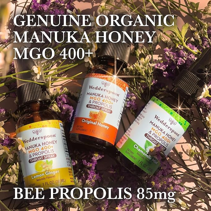 Wedderspoon Propolis and Manuka Honey Throat Spray, Original Honey, 1 Fl Oz (Pack of 1), Sore Throat Relief, Natural Immune Support
