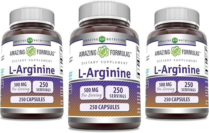 Amazing Formulas L-Arginine Supplement | 500 Mg Per Serving | Capsules | Amino Acid Supplement for Men & Women | Non-GMO | Gluten Free | Made in USA (3 Pack | 250)