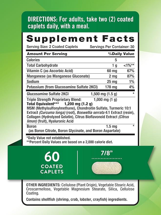 Nature's Truth Glucosamine Chondroitin MSM Complex | 60 Caplets | with Turmeric | Triple Strength Formula | Non-GMO and Gluten Free Supplement