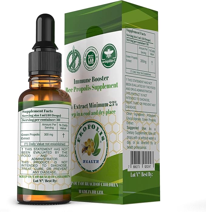 Green Propolis Extract Liquid - Brazilian Bee Propolis - Alcohol-Free Immune Support Supplement - 60-Day Supply - Natural Immunity Shots