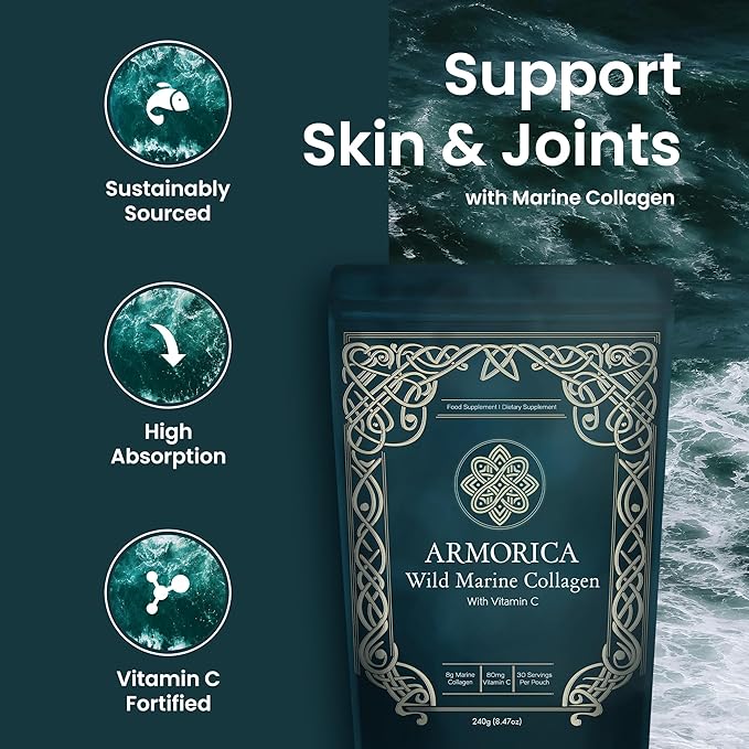 Marine Collagen Powder with Vitamin C – Hydrolyzed for Optimal Absorption | Unflavored & Easily Dissolves | Non-GMO & Microplastic Tested | Skin, Hair & Joint Support | 240g (30 Servings)