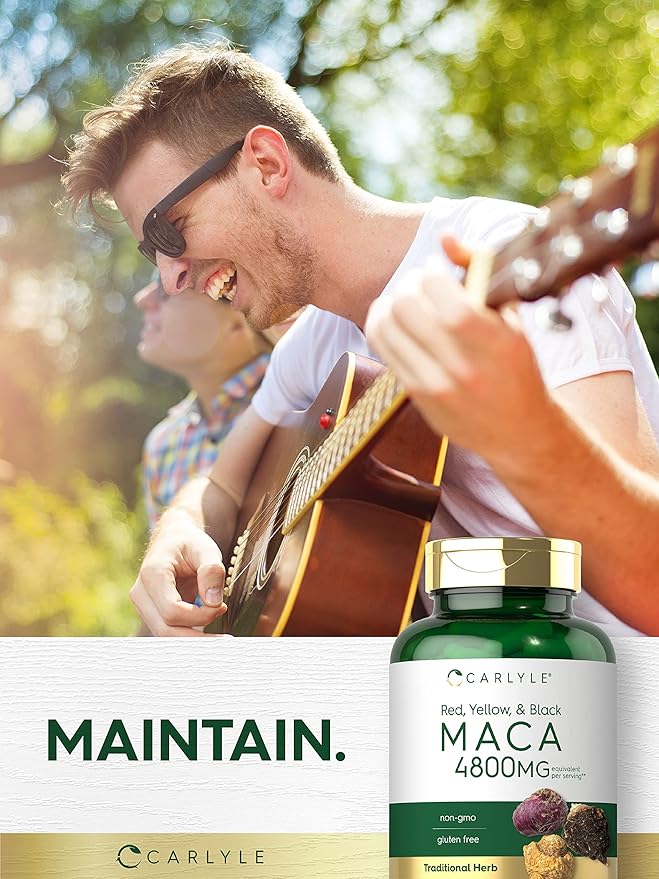 Carlyle Maca Root | Powder Capsules for Women & Men | 4800 mg | 180 Count | High Potency Extract | Non-GMO & Gluten Free Supplement