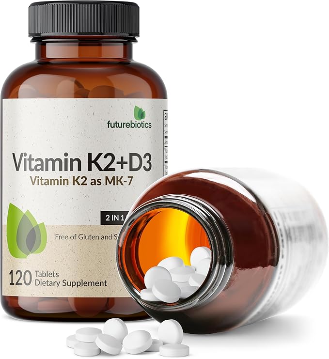 Futurebiotics Vitamin K2 with D3, 2 in 1 Support, 5000 IU Vitamin D3 & 90 mcg Vitamin K2 MK-7 Non-GMO, 120 Tablets