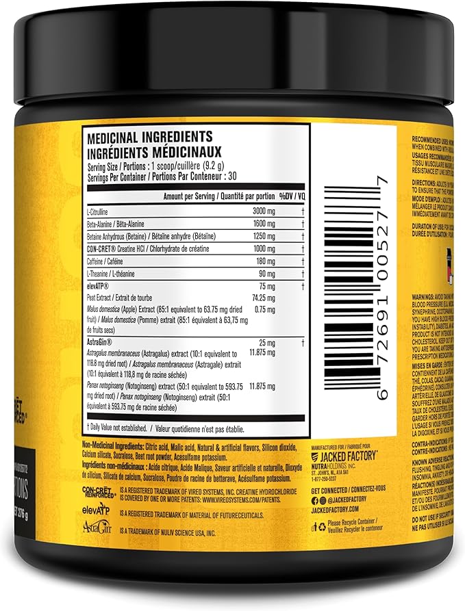 Jacked Factory Nitrosurge Build Pre Workout with Creatine for Muscle Building - Con Cret Creatine Powder & elevATP for Intense Energy, Powerful Pump, & Endless Endurance - 30 Servings, Cherry Bomb