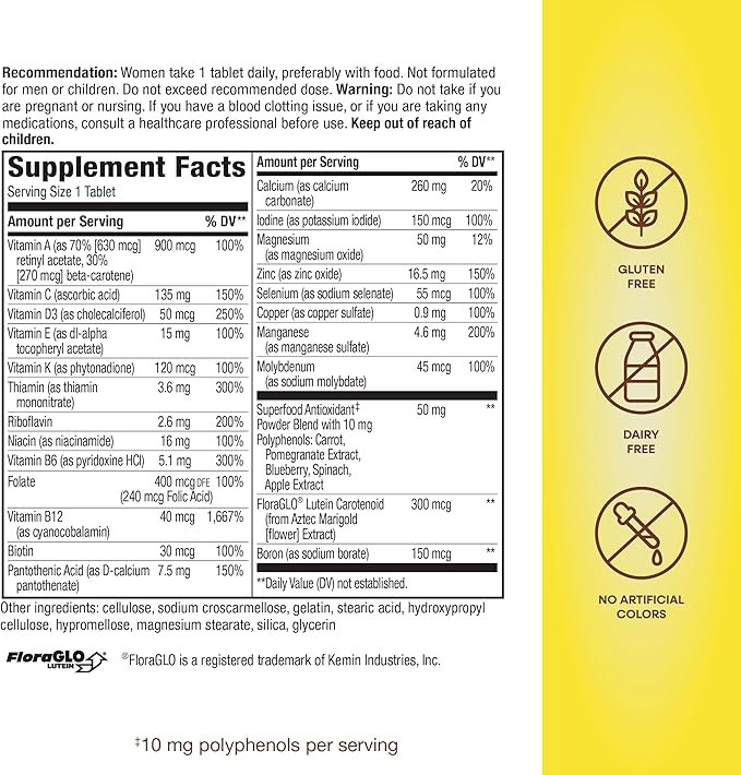 Nature's Way Alive! Women's 50+ Complete Multivitamin, Supports Healthy Heart, Brain, Bones*, Superfood Antioxidants(1), B-Vitamins, Gluten-Free, 50 Tablets (Packaging May Vary)