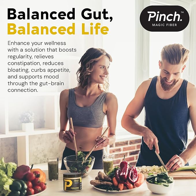 Pinch Magic Fiber Supplement Powder | Lemon Ginger Flavored Psyllium Husk Powder for Digestive Health & Gut Support | Low Sugar Supplement for Keto & Vegan Diets | USA-Made | 28-Day Supply