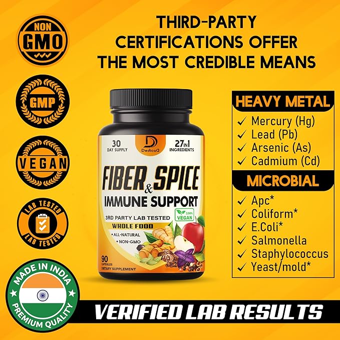 27in1 Fiber and Spice Supplement - Combined with Organic Psyllium, Whole Apple, Elderberry & More - Support Mood, Body & Immunity - 90 Capsules for 1 Month