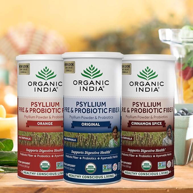 ORGANIC INDIA Psyllium Husk Powder - Pre & Probiotic Fiber Supplement, Organic Psyllium Husk Fiber Supplement with Whole Psyllium Husk, Dietary Fiber, USDA Organic, Vegan, Gluten Free - Orange, 10 Oz