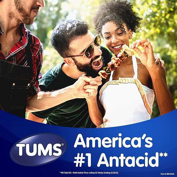 TUMS Naturals Ultra Strength Antacid Chews for Heartburn Relief, Black Cherry & Watermelon - 56 Count