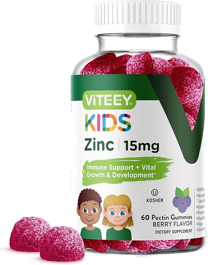 Zinc for Kids Gummies, 15mg - Immune Support - Powerful Natural Antioxidant, Kids Zinc Vitamin Supplement - Vegan, Gelatin Free, Gluten Free - Tasty Chewable Berry Flavor Gummy