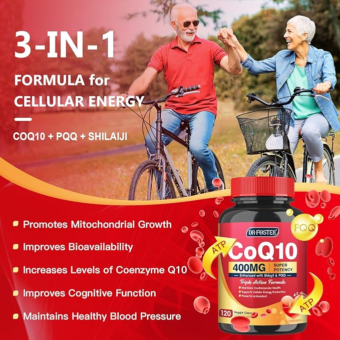 CoQ10 400mg-High Absorption Coenzyme Q10 Supplements with PQQ, Shilajit & Vitamin E, Powerful Antioxidant for Heart & Brain Health and Energy-Production 120 Veggie Capsules