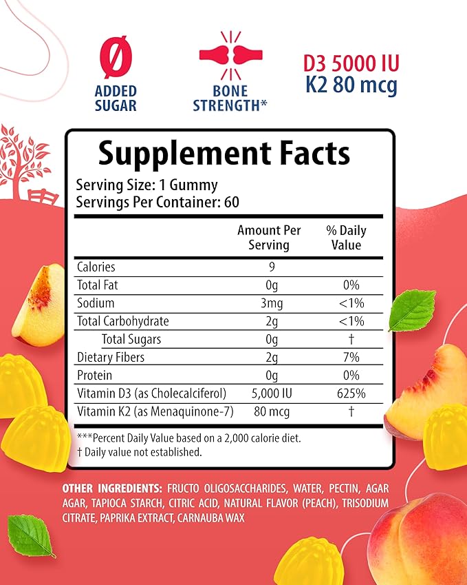 Magnesium Gummies for Kids & Vitamin D3 K2 Gummies 5000 IU - Immune & Bone Support - Sugar-Free Vitamin D Gummy Supplement - High-Absorption, Vegan, Gluten-Free Gummies for Adults