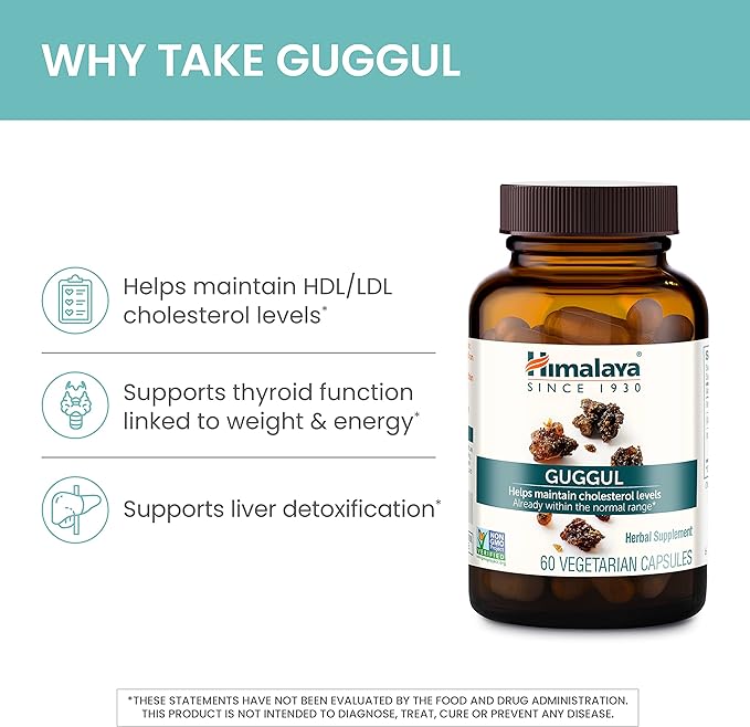 Himalaya Guggul, Cholesterol Supplement for Healthy LDL, HDL, and Triglyceride Levels, 750 mg, 60 Vegetarian Capsules, 1 Month Supply, 2 Pack