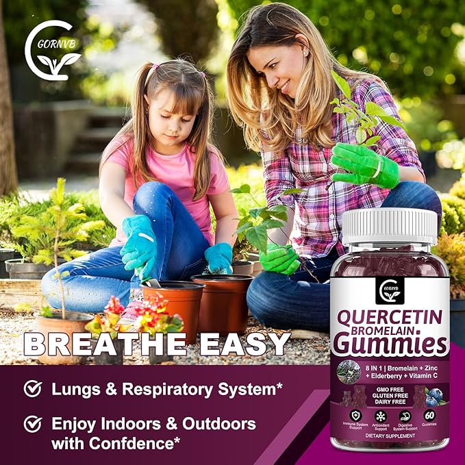(2 Pack) Quercetin Gummies - Quercetin with Bromelain 2378mg - Blend with Elderberry, Echinacea Purpurea Extract, Zinc, Vitamin C,D3,K2, Complex Supports Immune, Cardiovascular & Respiratory Function