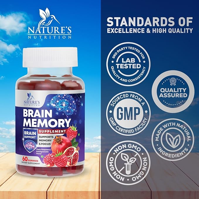 Brain Supplement Gummies for Concentration Memory & Focus Support - Brain Clarity Health with B6 B12, Phosphatidylserine, Coffee Extract, Nootropics Cognitive Vitamins for Adults - 60 Vegan Gummies