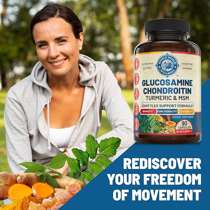 Advanced Joint Support Supplement with Glucosamine Chondroitin MSM Turmeric Boswelia. Supports Inflammatory Response, Discomfort Relief for Knees Hands Back & Joints. NSF Certified, USA Made. 90 Count