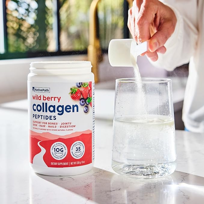 NativePath Collagen Peptides - Hydrolyzed Type 1 & 3 Collagen. Keto & Paleo Grass-Fed Protein Powder for Hair, Skin, Nails, Bones, Joints, Digestion and More - No Gluten or Dairy (Wild Berry, 230g)