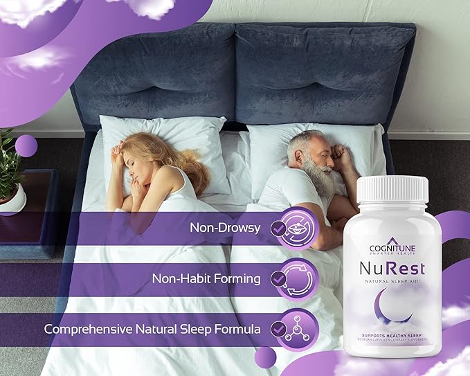 CogniTune Natural Sleep Supplement - Non Habit Forming Sleeping Pills, Non Drowsy Herbal Sleep Aid Formula w/Melatonin, Valerian Root, Lemon Balm, Chamomile, GABA, L-Theanine, Magnesium, Amino Acids