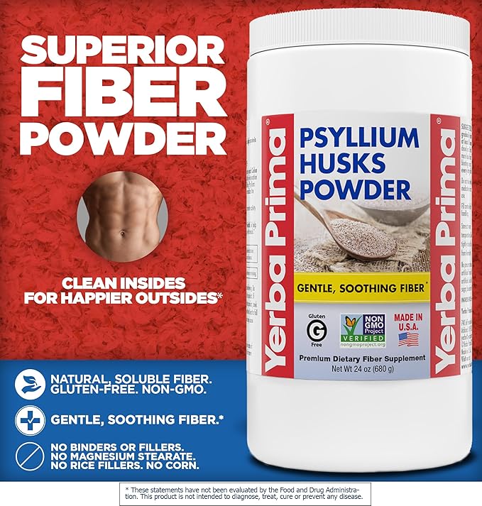 Yerba Prima Psyllium Husks Powder - 24 oz (Pack of 2) - Unflavored - Fine Ground - Natural Fiber Supplement with Soluble & Insoluble Fiber