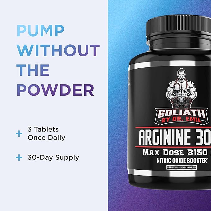 Dr. Emil - L Arginine (3150mg) Highest Capsule Dose - Nitric Oxide Supplement for Vascularity, Endurance and Heart Health (AAKG and HCL) - 90 Tablets