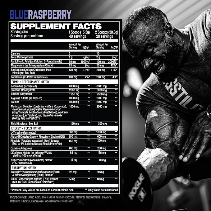 HOSSTILE Hosstility V2 Pre Workout, All-in-One Pre Workout Powder for Men and Women, Enhance Muscle Pump, Increase Energy, Boost Strength, Sharpen Focus, Blue Raspberry, 40/20 Servings