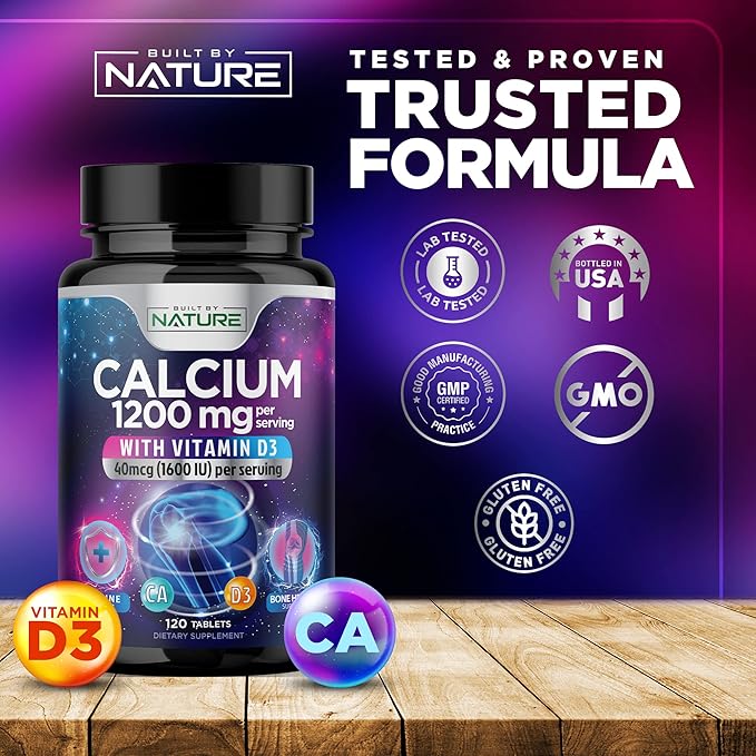 Calcium 1200mg with Vitamin D3 for Best Absorption - Advanced Bone Support Supplement, 1200 mg Calcium Carbonate & 1600 IU Vitamin D3, Slow Release for Immune Support, Easy to Swallow, 120 Tablets