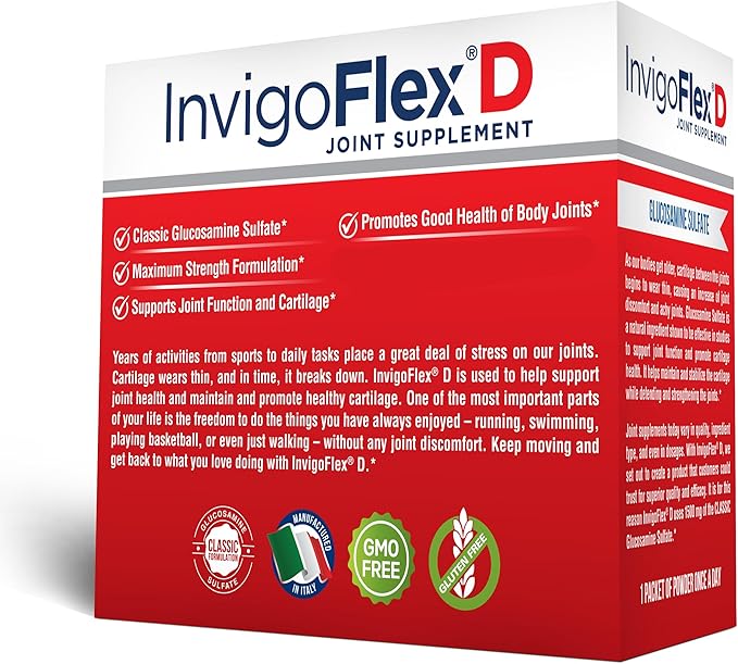 INVIGOFLEX® D - 1500mg of Glucosamine Sulfate Powder (Classic Formulation) - Premium Joint Supplement for Knees, Hands, Back, and Hip Support Packets | 30 Packets