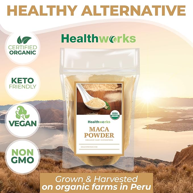 Healthworks Superfoods Organic Maca Powder Raw - 32 Oz / 2 Lbs - Certified Organic Flour Use - Keto, Vegan & Non-GMO - Premium Peruvian Origin - Breakfast, Smoothies, Baking & Coffee - Antioxidant