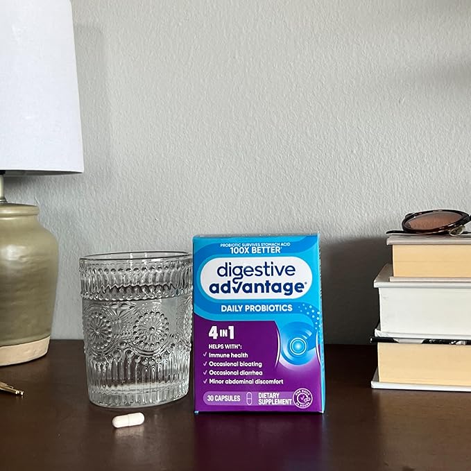 Daily Probiotic Capsule - Digestive Advantage 30 Capsules, Survives 100x Better, Lessens Bloating, Calcium, Promotes Digestive Health and Gut Flora, multi