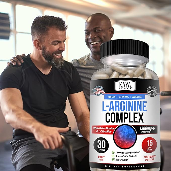 Kaya Naturals - L-Arginine All-Natural Herbal Supplement for Maximum Health Benefits | Pre-Workout | Energy | Improved Nighttime Performance | - 60 Capsules
