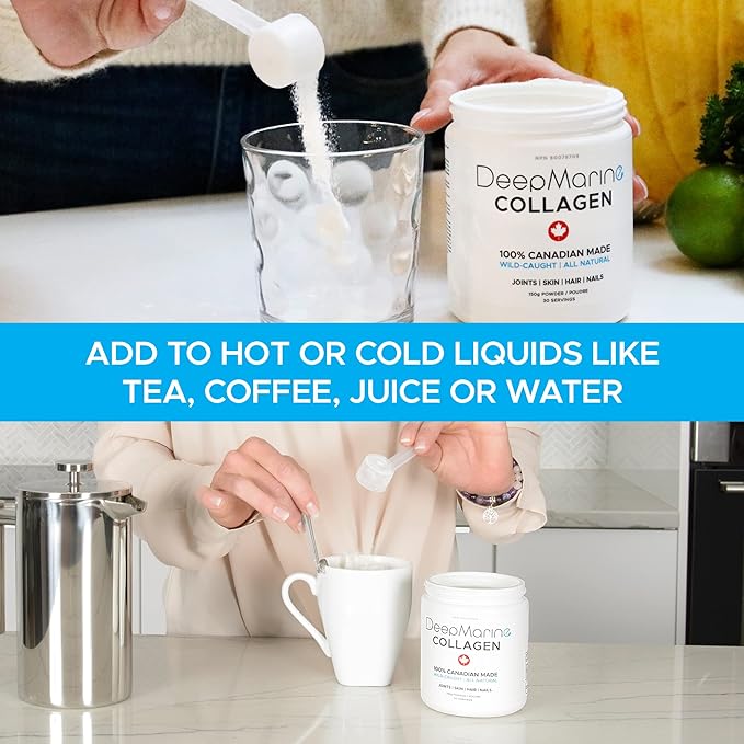 DeepMarine Collagen 100% Canadian Made Collagen Peptides, Wild-Caught Collagen Powder, Hydrolyzed Marine Collagen - 30 Day Supply - Gluten-Free, Tasteless, Odourless, Keto and Paleo Friendly