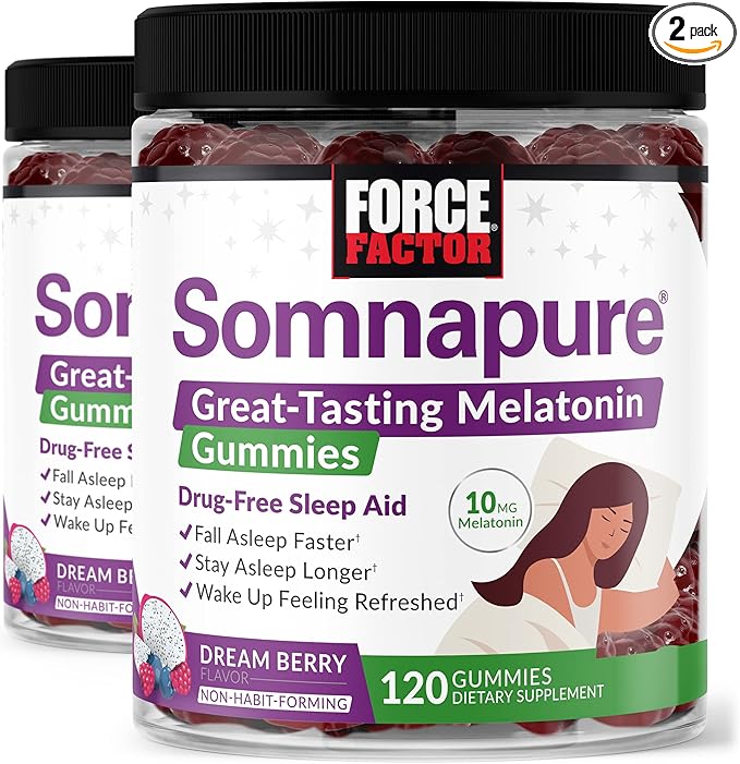 Force Factor Somnapure Gummies with Melatonin, Drug-Free Sleep Support Supplement for Adults with Occasional Sleeplessness, Dream Berry Flavor, 120 Count (Pack of 2)