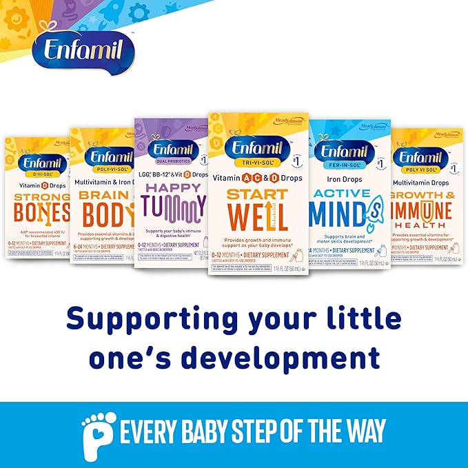 Enfamil Prenatals & Baby Vitamins Tri-Vi-Sol Vitamin A, C & D Multi-Vitamin Drops for Infants, Supports Growth & Immune Health, 50 mL Dropper Bottle,1.69 Fl Oz (Pack of 2),MJ-030