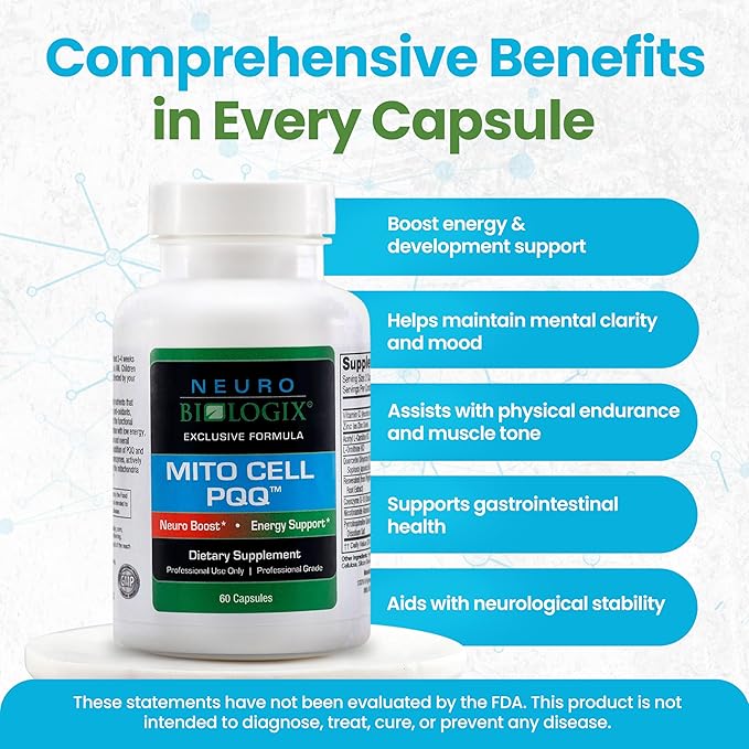 Mito Cell PQQ Supplement for Optimal Mitochondrial Support - Pyrroloquinoline Quinone Supplement to Promote Enhanced Energy & Performance & Cognitive Function - with CoQ10, NADH, Vitamin C & More