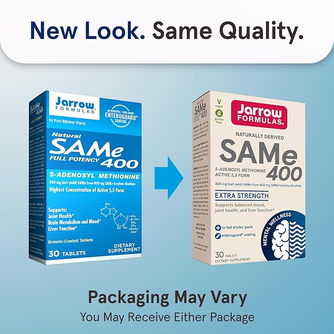 Jarrow Formulas SAMe 400 mg, Supports Joint Health, Liver Function, Brain Metabolism, 30 Tablets, Up To a 30 Day Supply