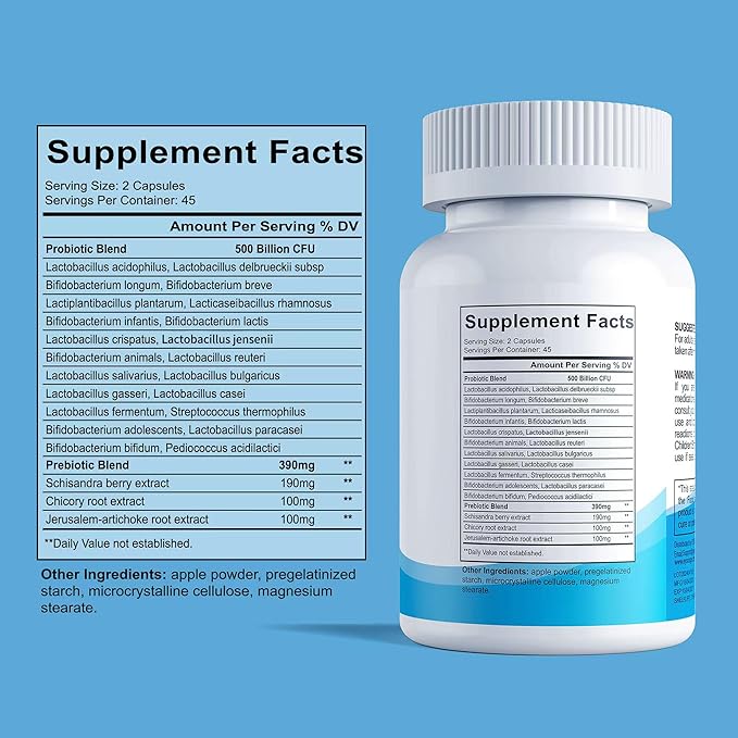 Probiotics for Women and Men, 500 Billion CFU, 22 Strains + Organic Prebiotics, Nutritional Supplements, Daily Probiotics for Digestive, Immune, & Gut Health - 90 Capsules