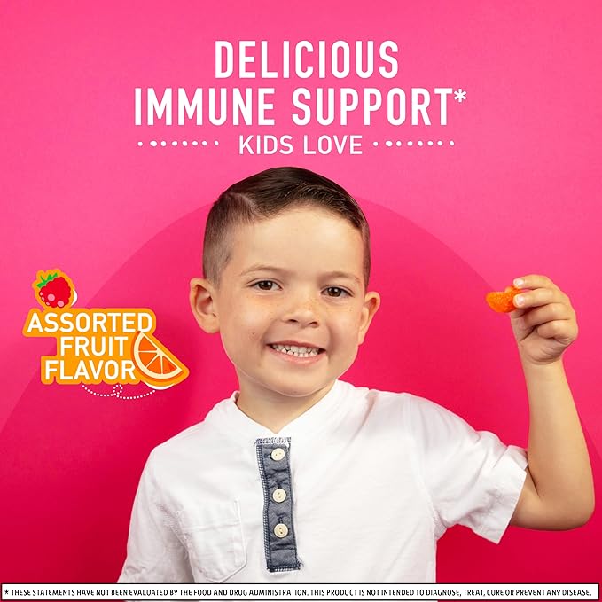 Airborne Vitamin C 500mg (per Serving) - Assorted Fruit Flavored Kids Gummies (63 Count in a Bottle), Gluten-Free Immune Support Supplement with Vitamins C E, Selenium