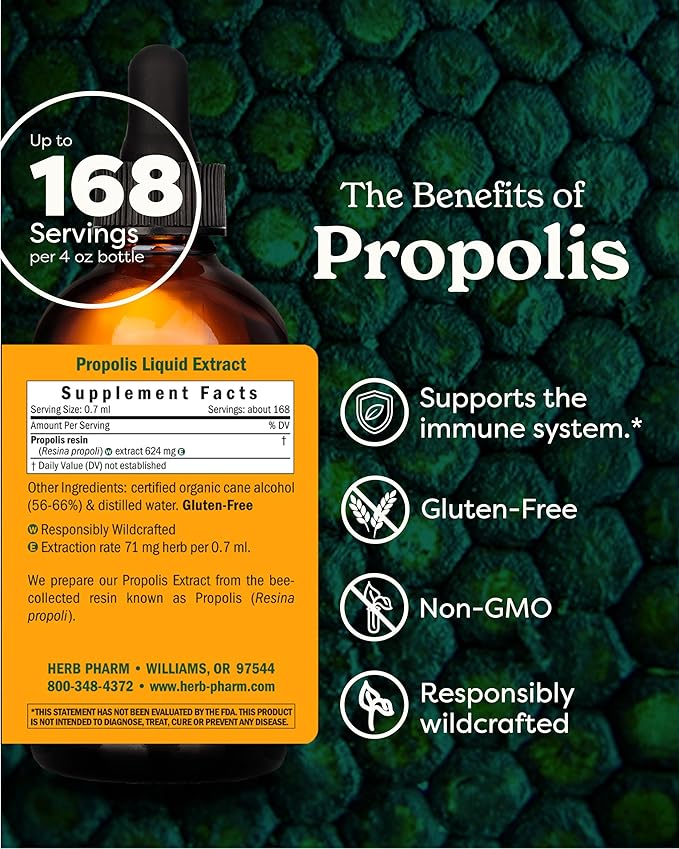 Herb Pharm Propolis Liquid Extract for Immune System Support - 4 Ounce