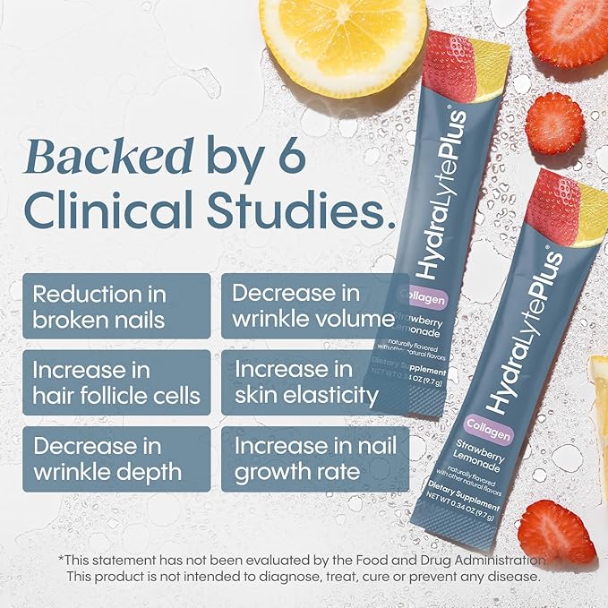 Hydralyte Verisol Collagen Packets with Electrolytes, Hydration Packets with Collagen for Women and Men, Electrolytes Powder with Collagen for Travel and Daily Hydration with Vitamin C (30 Count)