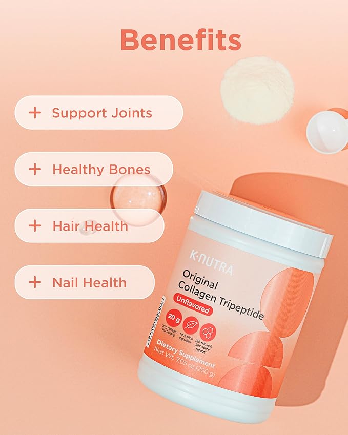 K-Nutra Original Collagen Tripeptide | 200g (7.05oz) | 100% Pure Freshwater Collagen Powder | 200X Absorption GPH | Helps Support Skin Hydration, Hair & Nail Health