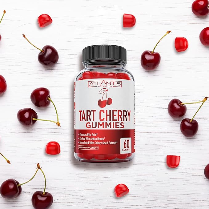 Atlantis Nutrition Tart Cherry Gummies with Celery Seed Extract - Advanced Uric Acid Cleanse for Immediate Gout Relief, Joint Relief & Recovery | Powerful Antioxidant with Joint Support - 60 Gummies