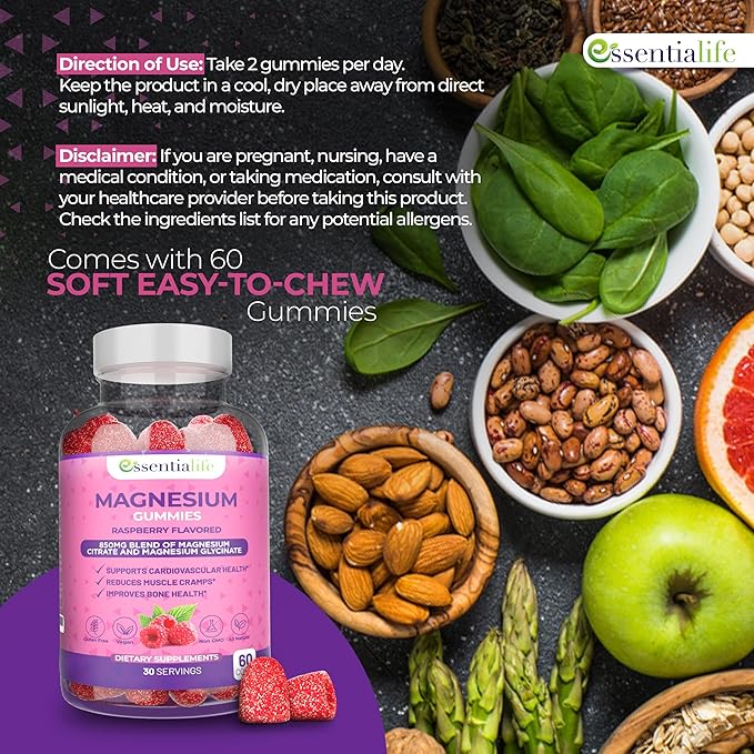 Magnesium Gummies Pure Magnesium 100mg per Serving for Sleep and Clam - 850mg Blend of Magnesium Glycinate Citrate - Wake Up Energized with Magnesium Supports Digestion - 60 Count