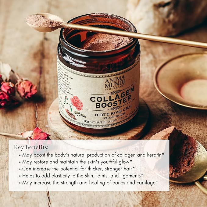 Anima Mundi Apothecary Vegan Collagen Booster Powder, Vanilla Rose Chai Spice - Beauty Supplement for Skin, Hair & Nails - Collagen Support Powder for Glowing Skin - Easy Drink Mix-in (4oz)