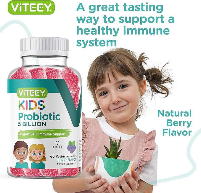 Probiotic Gummies for Kids - 5 Billion CFUs - Probiotics Kids Constipation Relief, Natural Immune & Digestive Health Support - Vegetarian, Gelatin Free, GMO Free - Tasty Chewable Berry Flavored Gummy