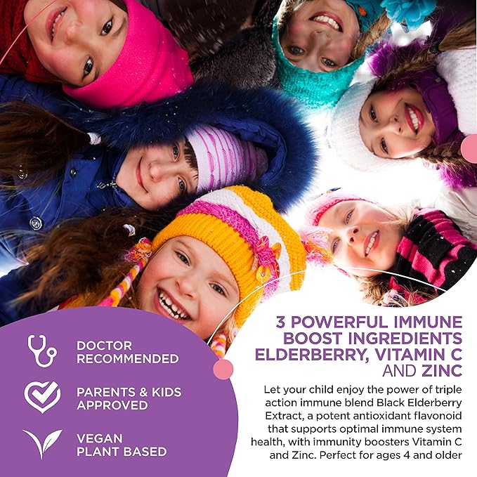 Vitamins, Elderberry Gummies, Zinc Supplements & Vitamin C: Immune Support Vitamins, Bone, Brain, Lung, Skin | Elderberry Gummies Vegan, Gluten Free, Non-GMO (1)
