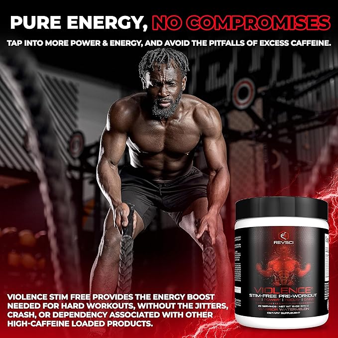 VIOLENCE Stim Free Pre Workout Powder by REVSCI, Precision Dosed Non Stim Preworkout Pump Pre Workout Caffeine Free Pre Workout Powder, Pump Supplement & Stimulant Free Nitric, Watermelon, 25 Servings